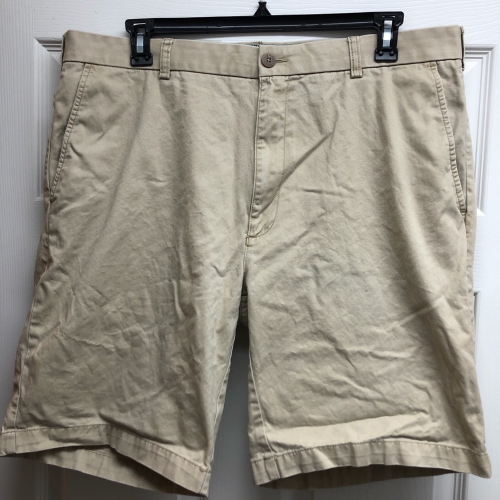 Caribbean Beige Flat-Front Cotton Blend Shorts